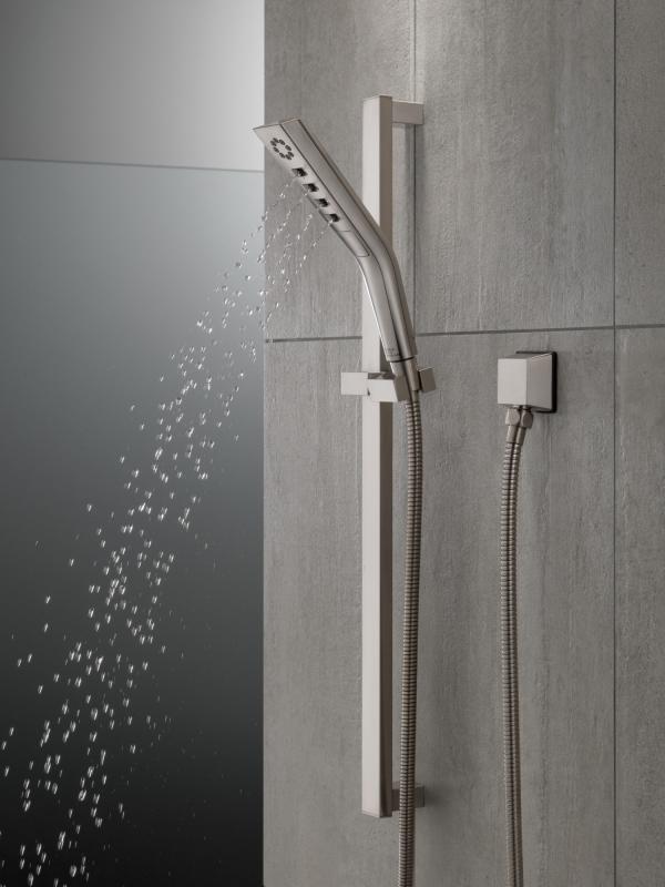 DELTA Universal Showering Components H2OKINETIC 3-Setting Slide Bar Hand Shower — Lumicoat® Stainless