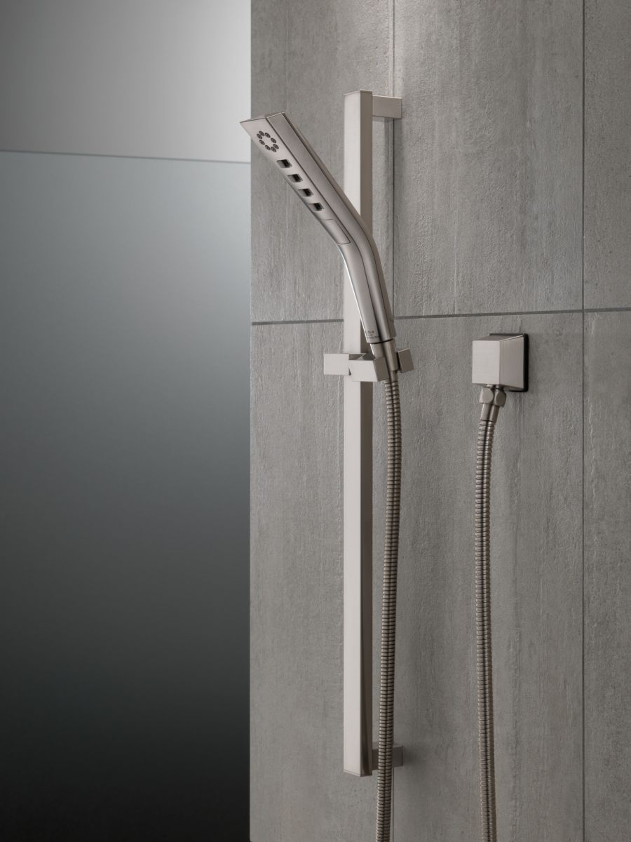 DELTA Universal Showering Components H2OKINETIC 3-Setting Slide Bar Hand Shower — Lumicoat® Stainless