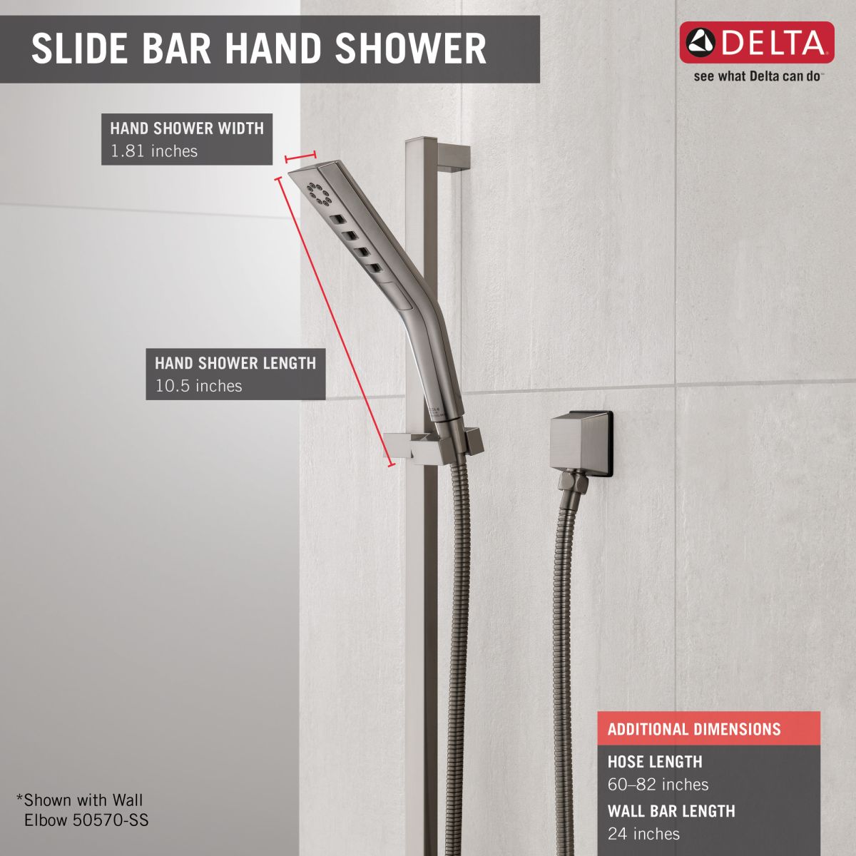 DELTA Universal Showering Components H2OKINETIC 3-Setting Slide Bar Hand Shower — Stainless