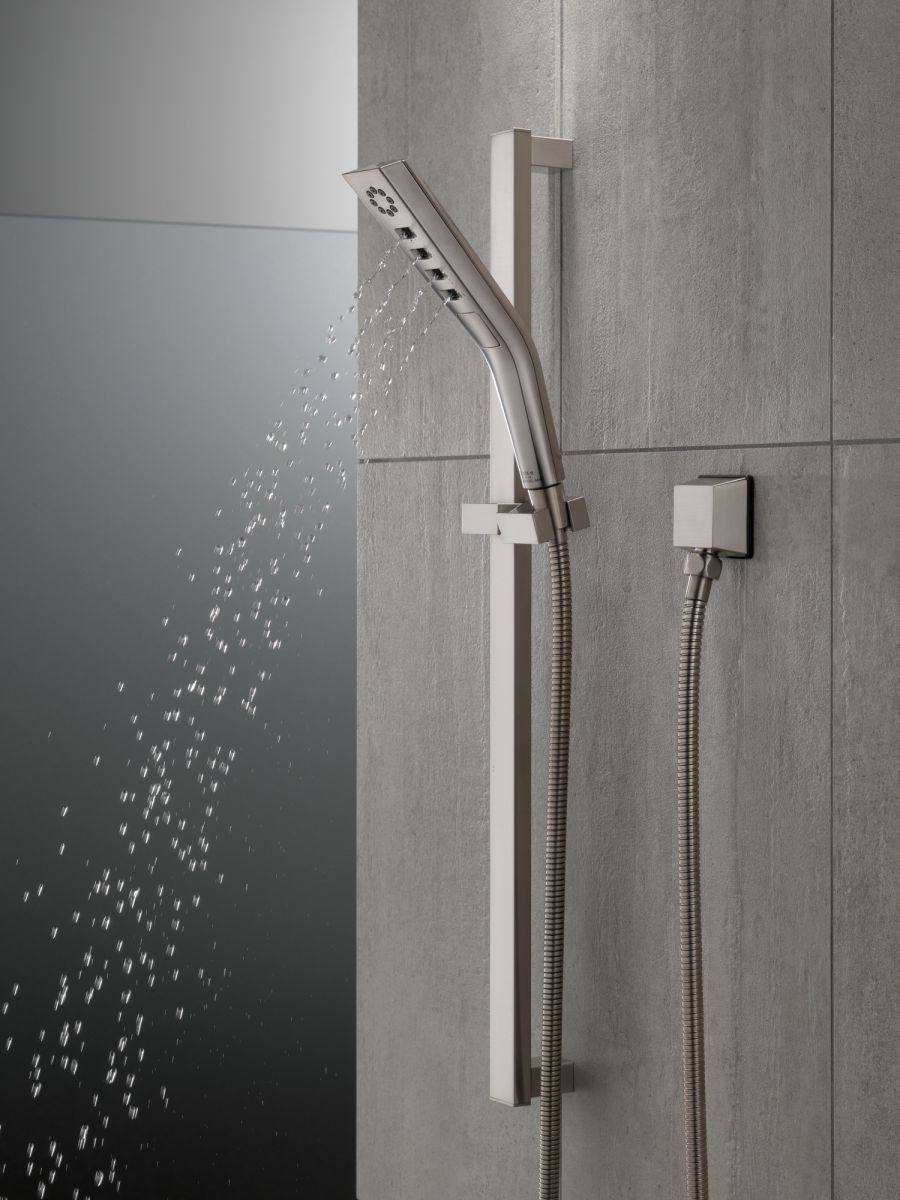 DELTA Universal Showering Components H2OKINETIC 3-Setting Slide Bar Hand Shower — Stainless