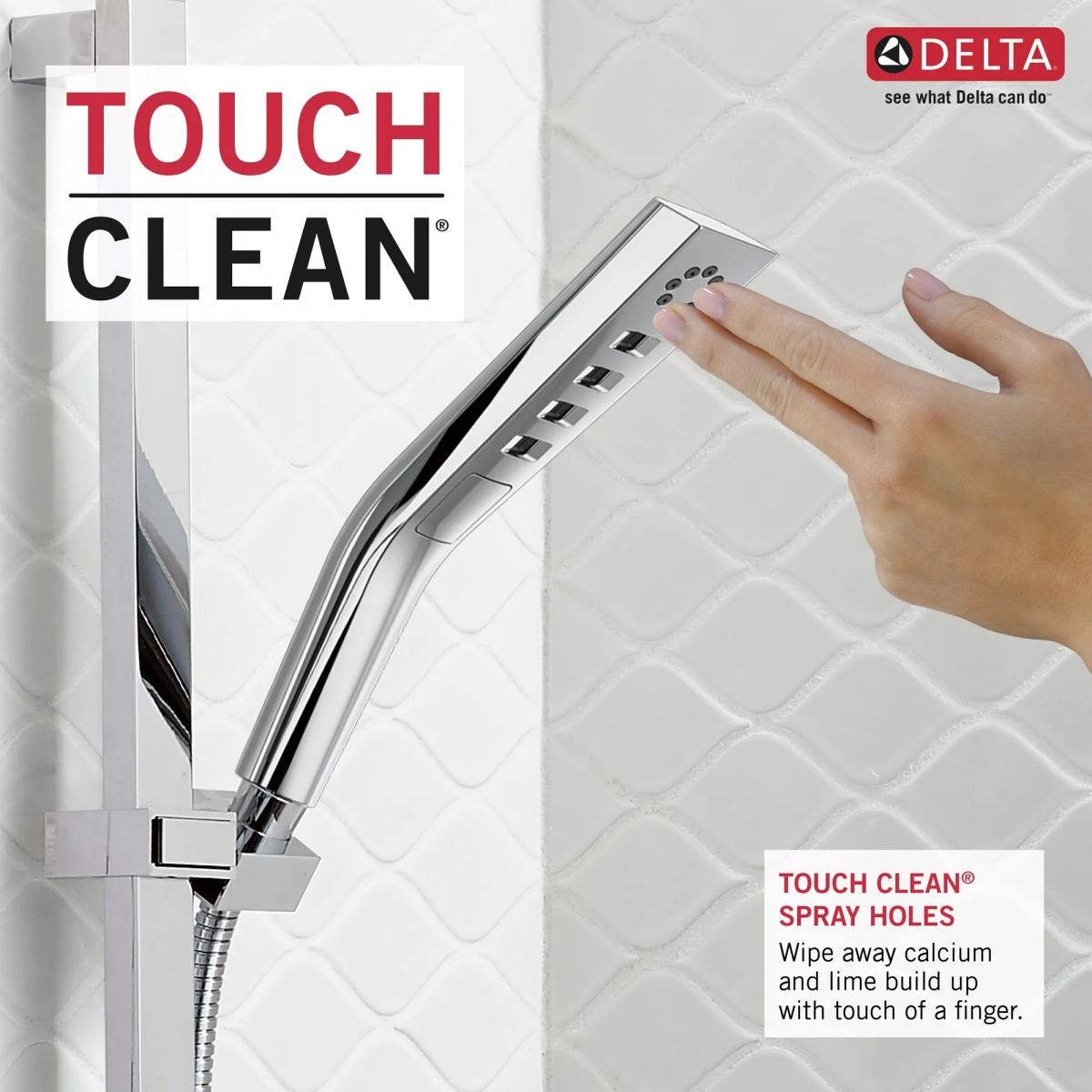DELTA Universal Showering Components H2OKINETIC 3-Setting Slide Bar Hand Shower — Chrome
