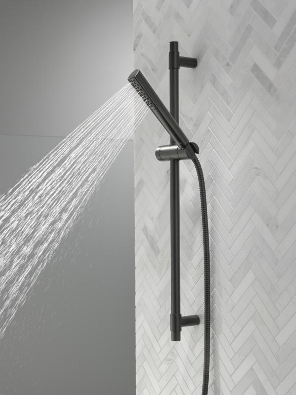 DELTA Universal Showering Components Premium Single-Setting Slide Bar Hand Shower — Matte Black