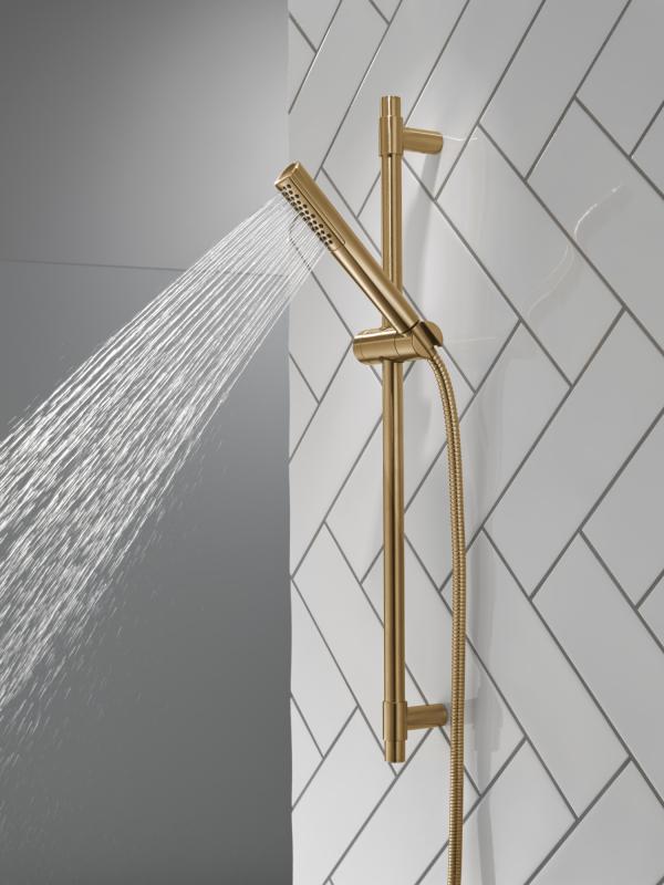DELTA Universal Showering Components Premium Single-Setting Slide Bar Hand Shower — Lumicoat® Champagne Bronze