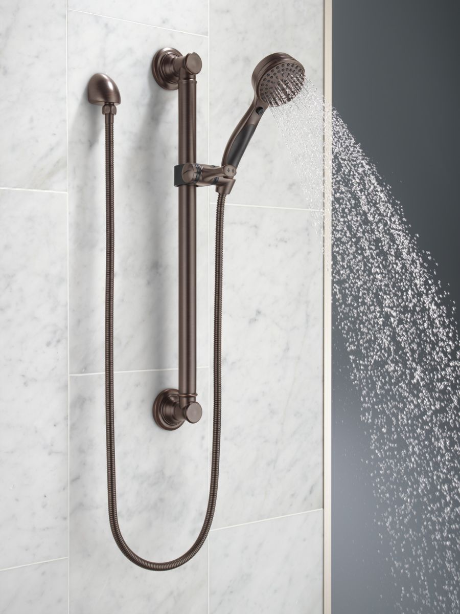 DELTA Universal Showering Components ActivTouch 9-Setting Hand Shower with Traditional Slide Bar / Grab Bar — Venetian Bronze