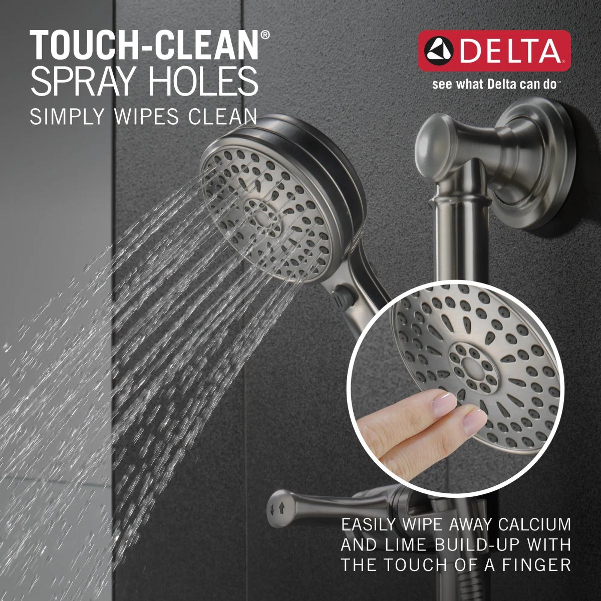 DELTA Universal Showering Components ActivTouch 9-Setting Hand Shower with Traditional Slide Bar / Grab Bar — Stainless