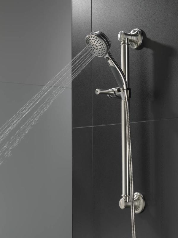 DELTA Universal Showering Components ActivTouch 9-Setting Hand Shower with Traditional Slide Bar / Grab Bar — Stainless