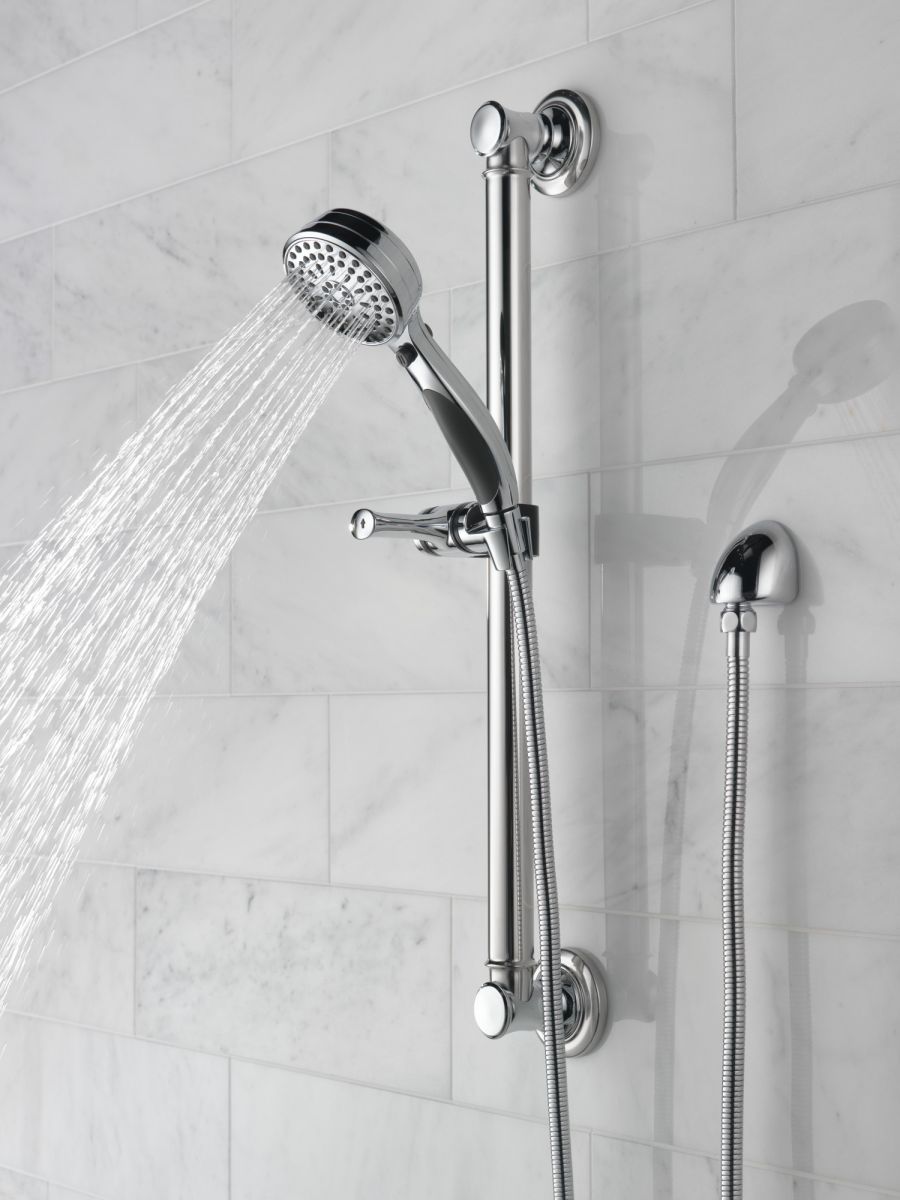DELTA Universal Showering Components ActivTouch 9-Setting Hand Shower with Traditional Slide Bar / Grab Bar — Chrome