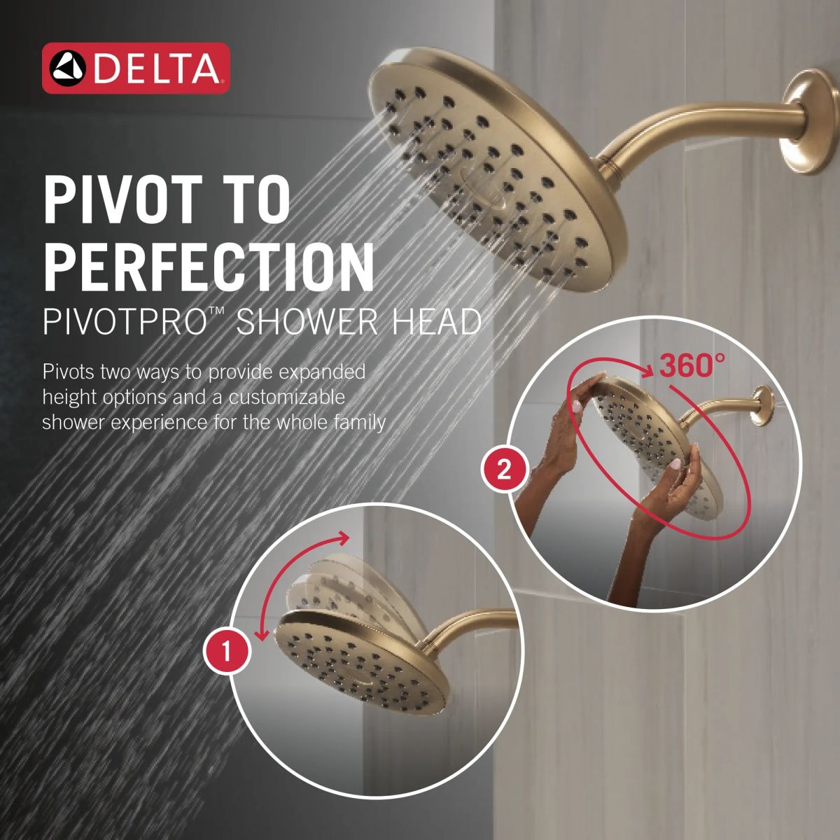 DELTA Universal Showering Components PivotPro Raincan Shower Head — Lumicoat® Champagne Bronze