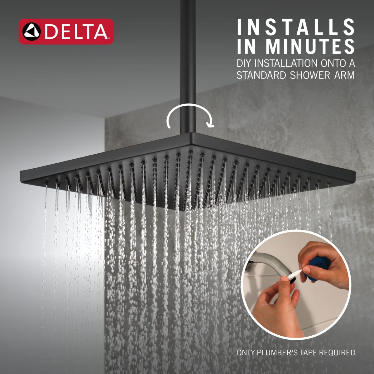 DELTA Universal Showering Components Single-Setting Metal Raincan Shower Head — Matte Black
