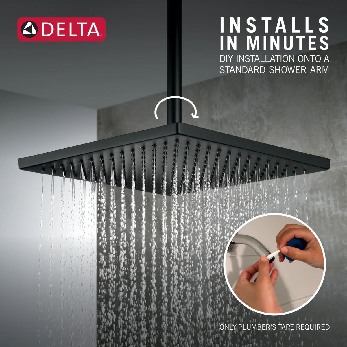 DELTA Universal Showering Components Single-Setting Metal Raincan Shower Head — Matte Black