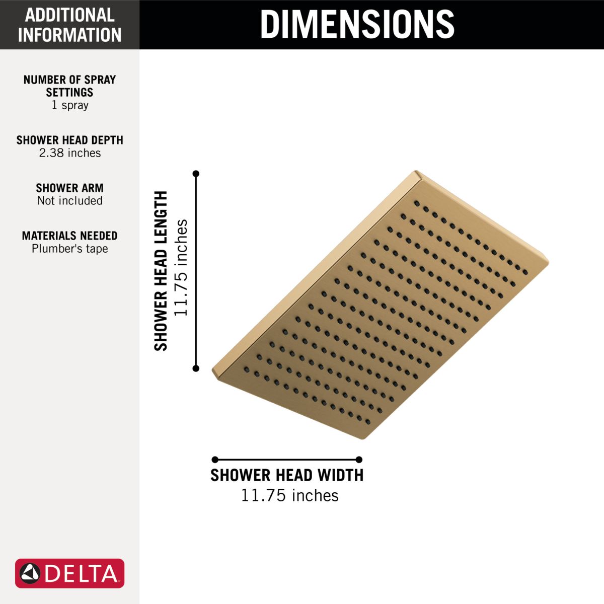DELTA Universal Showering Components Single-Setting Metal Raincan Shower Head — Champagne Bronze