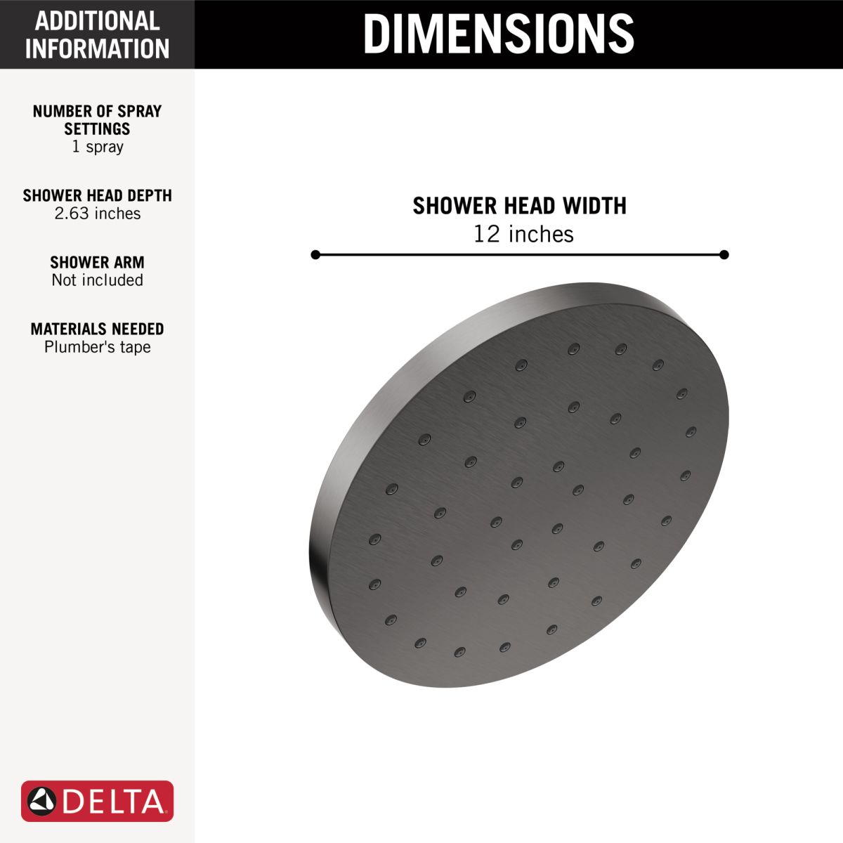 DELTA Universal Showering Components H2Okinetic Single-Setting Shower Head with Ultrasoak — Lumicoat® Black Stainless