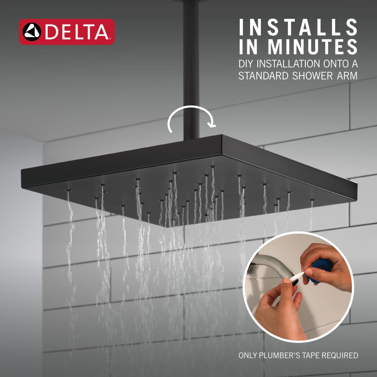 DELTA Universal Showering Components H2Okinetic Single Setting Shower Head with Ultrasoak — Matte Black