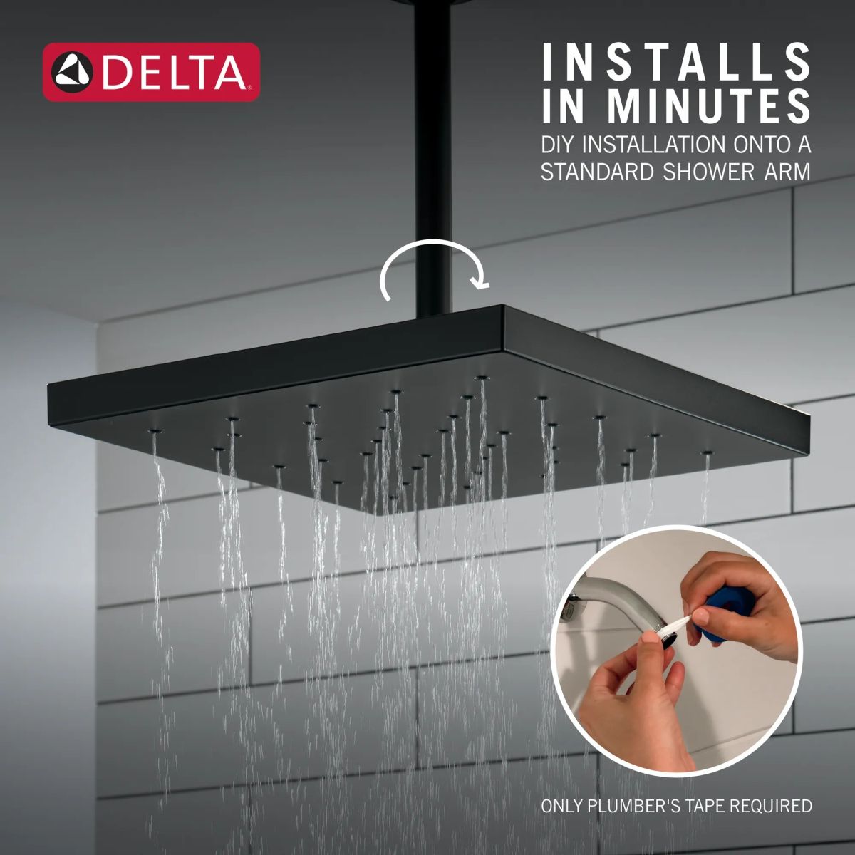 DELTA Universal Showering Components H2Okinetic Single Setting Shower Head with Ultrasoak — Matte Black
