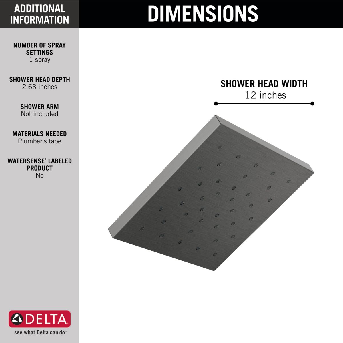 DELTA Universal Showering Components H2Okinetic Single Setting Shower Head with Ultrasoak — Lumicoat® Black Stainless