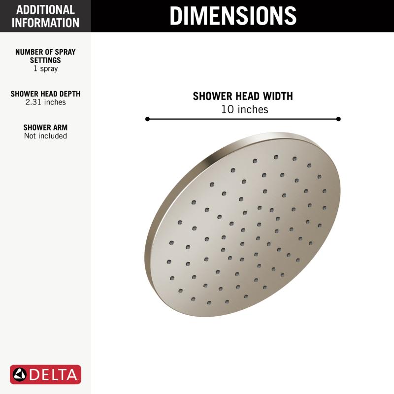 DELTA Universal Showering Components 10" Single-Function Raincan Shower Head — Lumicoat® Stainless