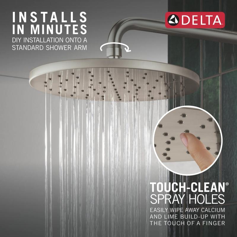 DELTA Universal Showering Components 10" Single-Function Raincan Shower Head — Lumicoat® Stainless