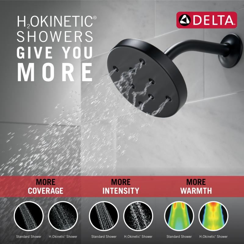 DELTA Universal Showering Components H2OKINETIC Single-Setting Metal Raincan Shower Head — Matte Black