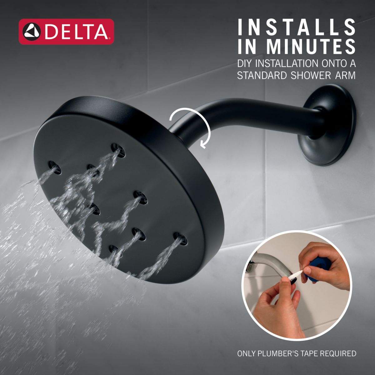 DELTA Universal Showering Components H2OKINETIC Single-Setting Metal Raincan Shower Head — Matte Black