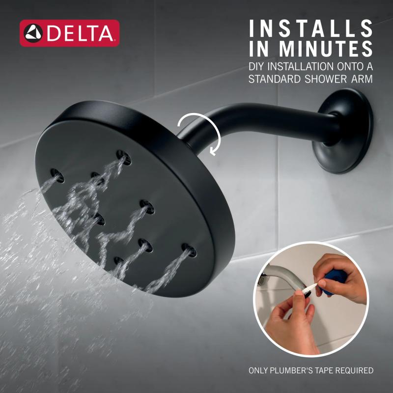 DELTA Universal Showering Components H2OKINETIC Single-Setting Metal Raincan Shower Head — Matte Black