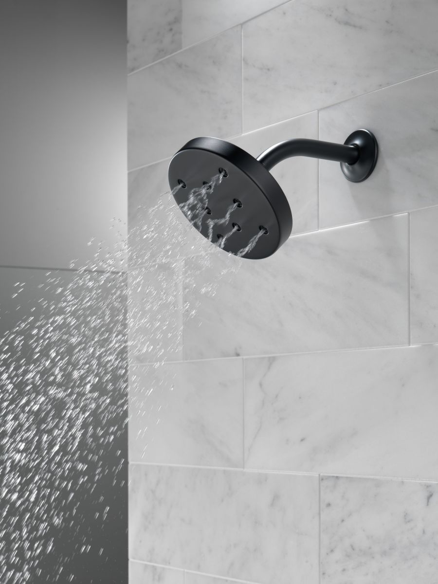 DELTA Universal Showering Components H2OKINETIC Single-Setting Metal Raincan Shower Head — Matte Black