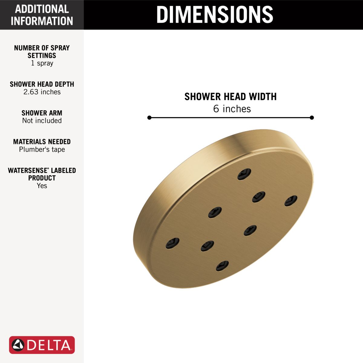 DELTA Universal Showering Components H2Okinetic Single-Setting Metal Raincan Shower Head — Lumicoat® Champagne Bronze
