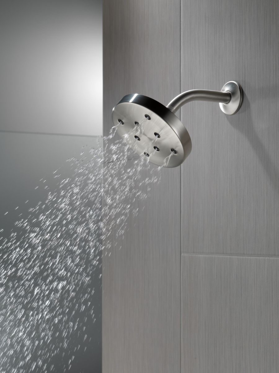 DELTA Universal Showering Components H2Okinetic Single-Setting Metal Raincan Shower Head — Lumicoat® Stainless