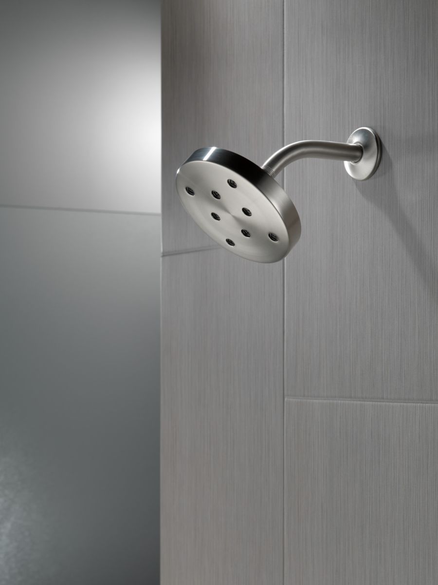 DELTA Universal Showering Components H2Okinetic Single-Setting Metal Raincan Shower Head — Lumicoat® Stainless