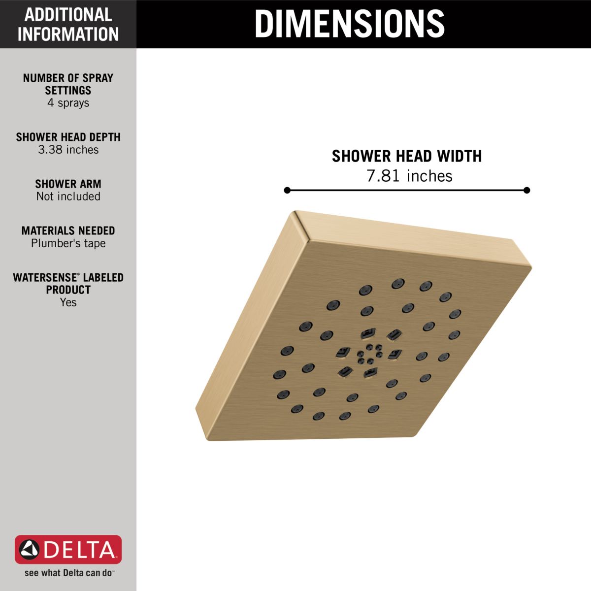 DELTA Universal Showering Components H2Okinetic 4-Setting Shower Head with Ultrasoak — Champagne Bronze