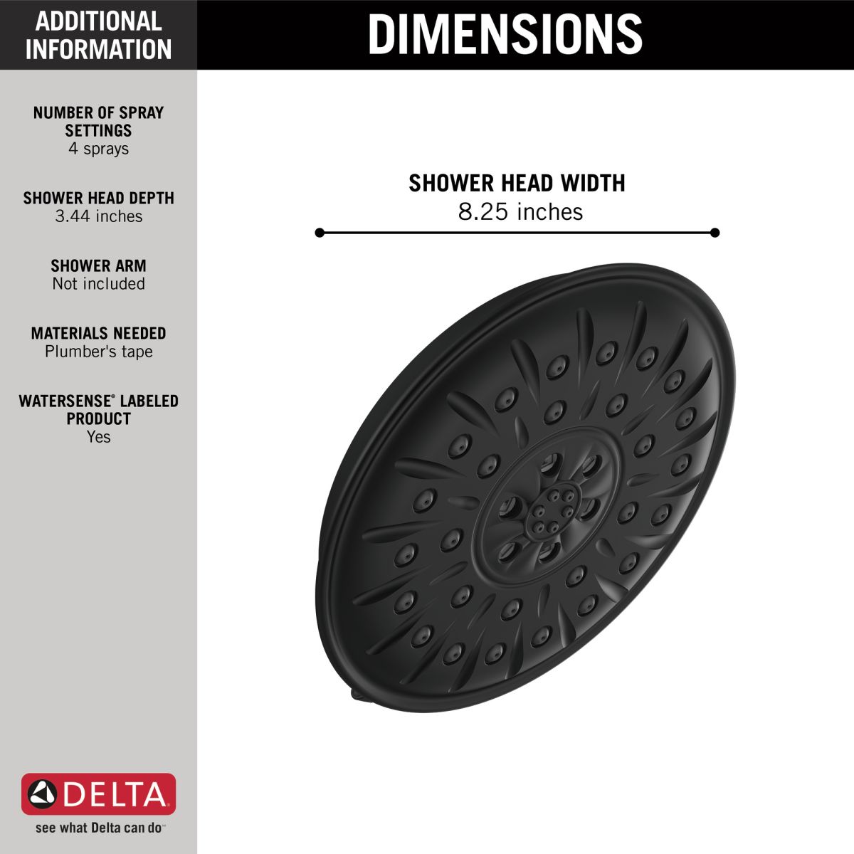 DELTA Universal Showering Components Ultrasoak 4-Setting Shower Head — Matte Black