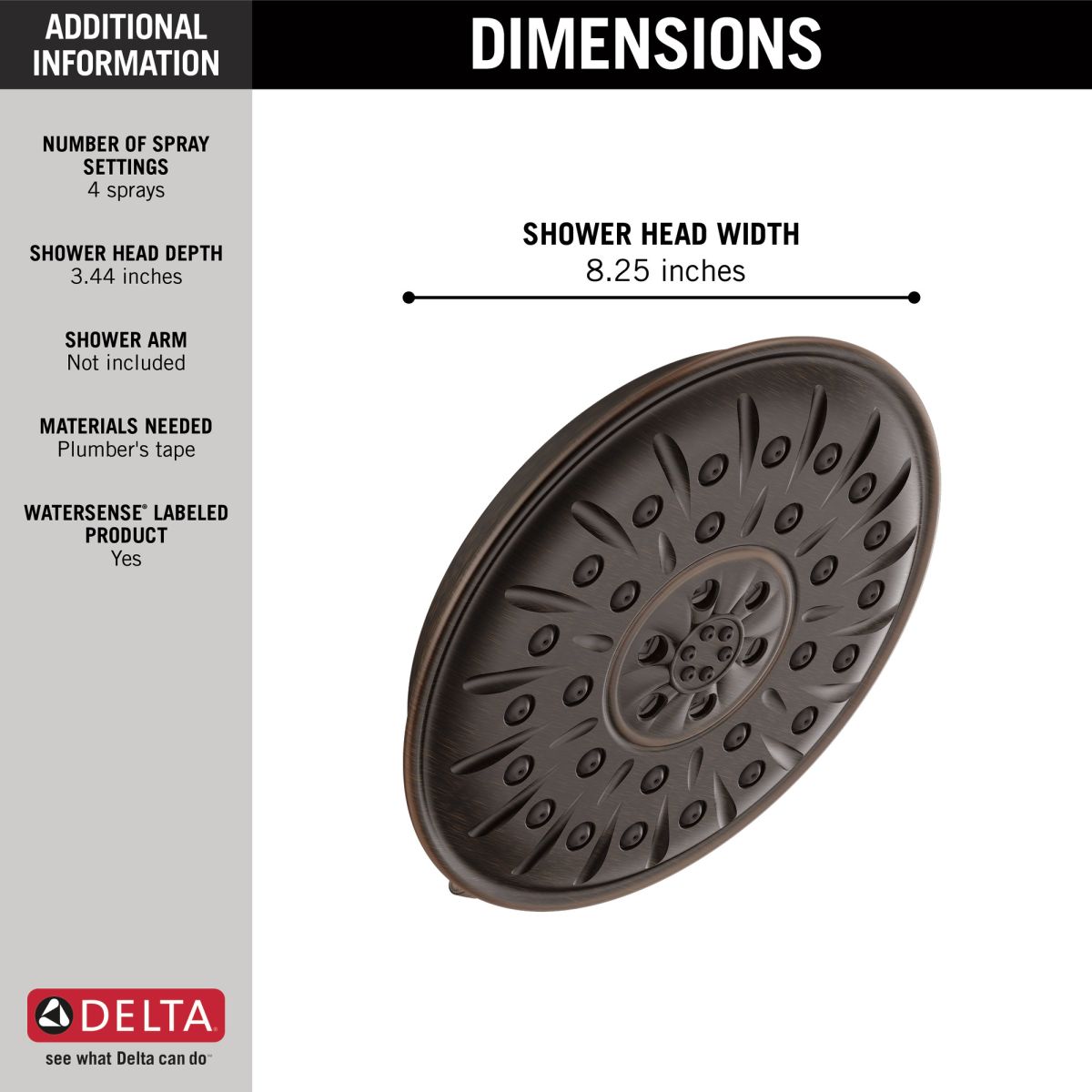 DELTA Universal Showering Components Ultrasoak 4-Setting Shower Head — Venetian Bronze