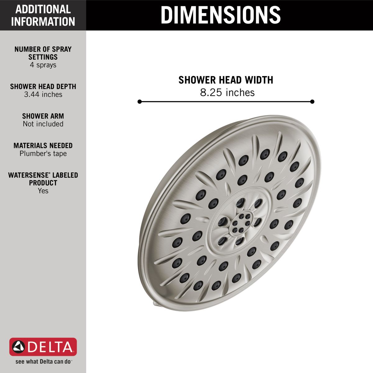 DELTA Universal Showering Components Ultrasoak 4-Setting Shower Head — Stainless