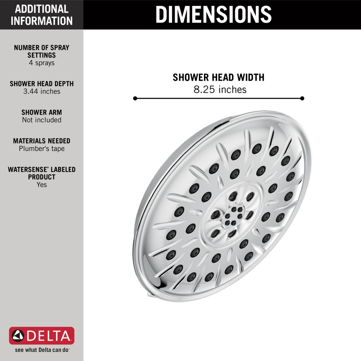 DELTA Universal Showering Components Ultrasoak 4-Setting Shower Head — Chrome