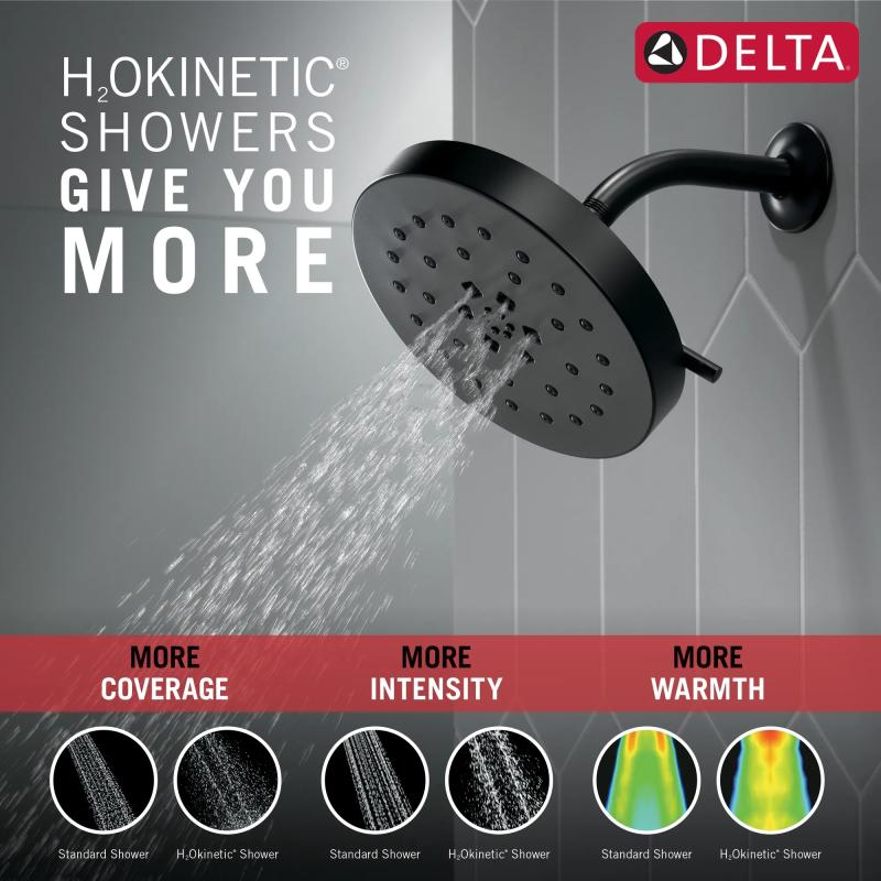 DELTA Universal Showering Components H2Okinetic 4-Setting Shower Head with Ultrasoak — Matte Black