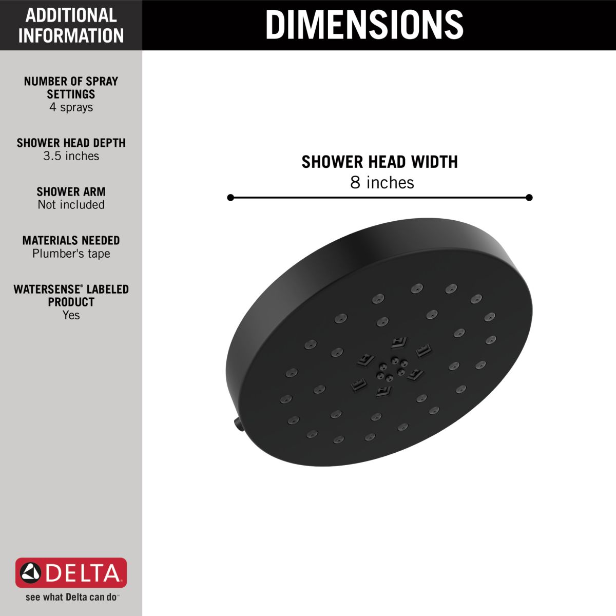 DELTA Universal Showering Components H2Okinetic 4-Setting Shower Head with Ultrasoak — Matte Black