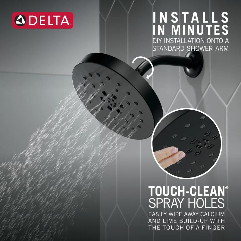 DELTA Universal Showering Components H2Okinetic 4-Setting Shower Head with Ultrasoak — Matte Black