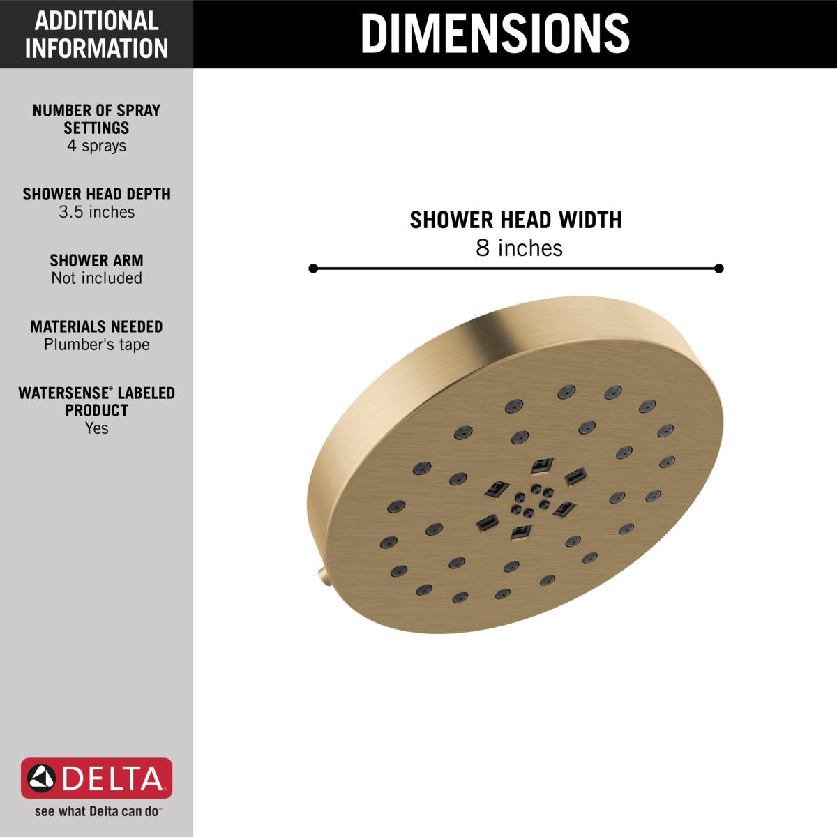 DELTA Universal Showering Components H2Okinetic 4-Setting Shower Head with Ultrasoak — Lumicoat® Champagne Bronze