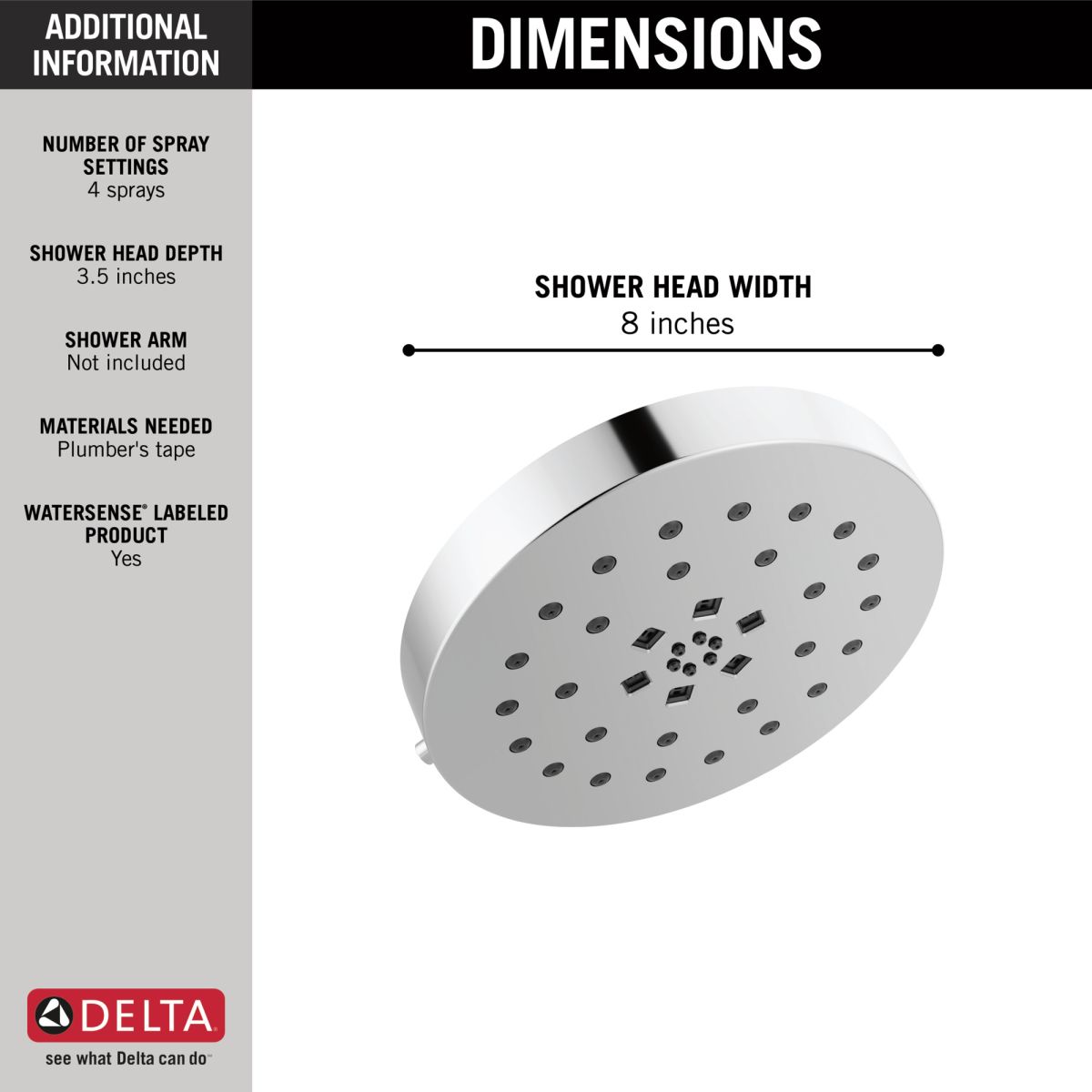 DELTA Universal Showering Components H2Okinetic 4-Setting Shower Head with Ultrasoak — Lumicoat® Chrome