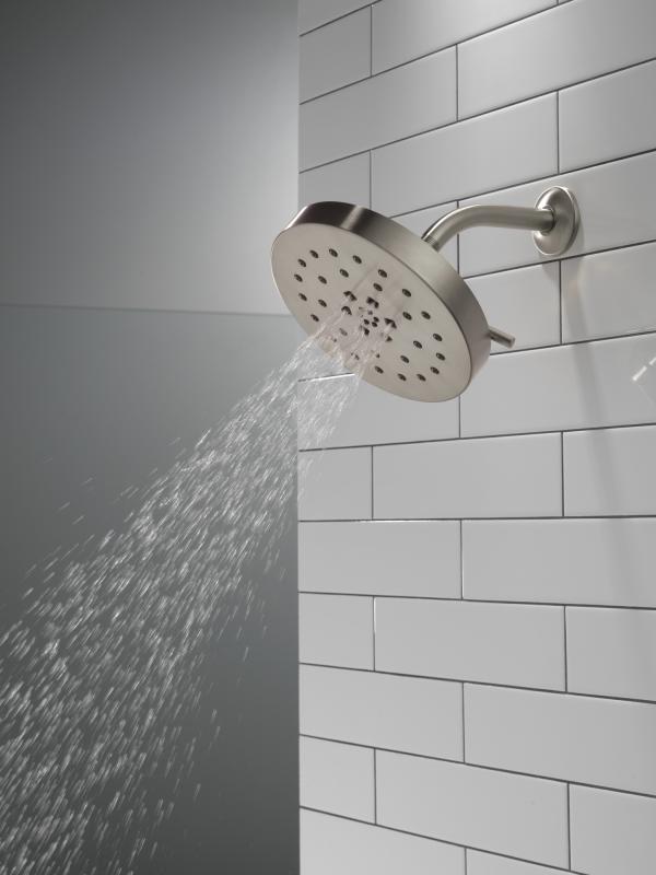 DELTA Universal Showering Components H2Okinetic 4-Setting Shower Head with Ultrasoak — Lumicoat® Stainless