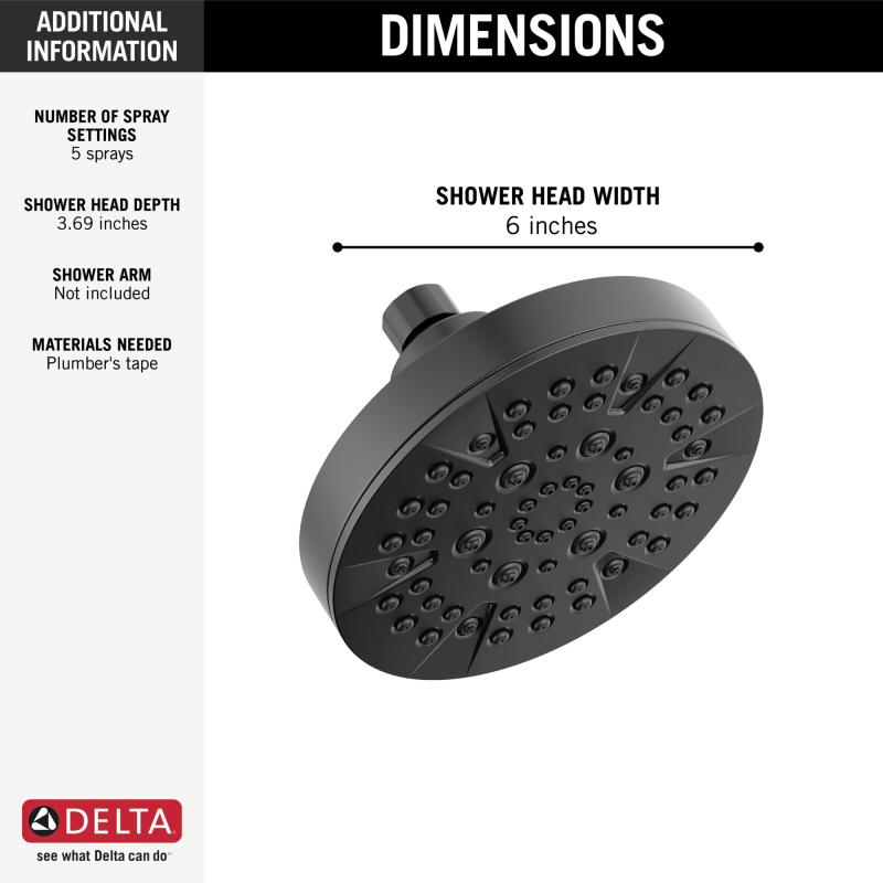 DELTA Universal Showering Components 5-Setting Showerhead — Matte Black