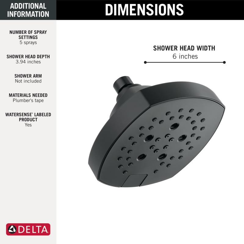 DELTA Universal Showering Components H2OKINETIC 5-Setting  Shower Head — Matte Black