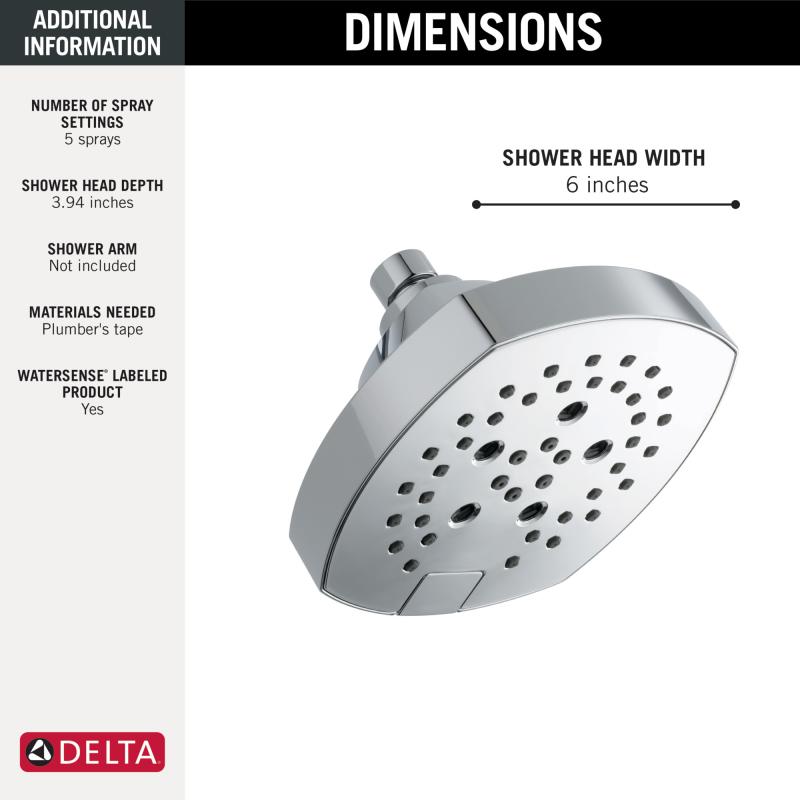 DELTA Universal Showering Components H2OKINETIC 5-Setting  Shower Head — Lumicoat® Chrome
