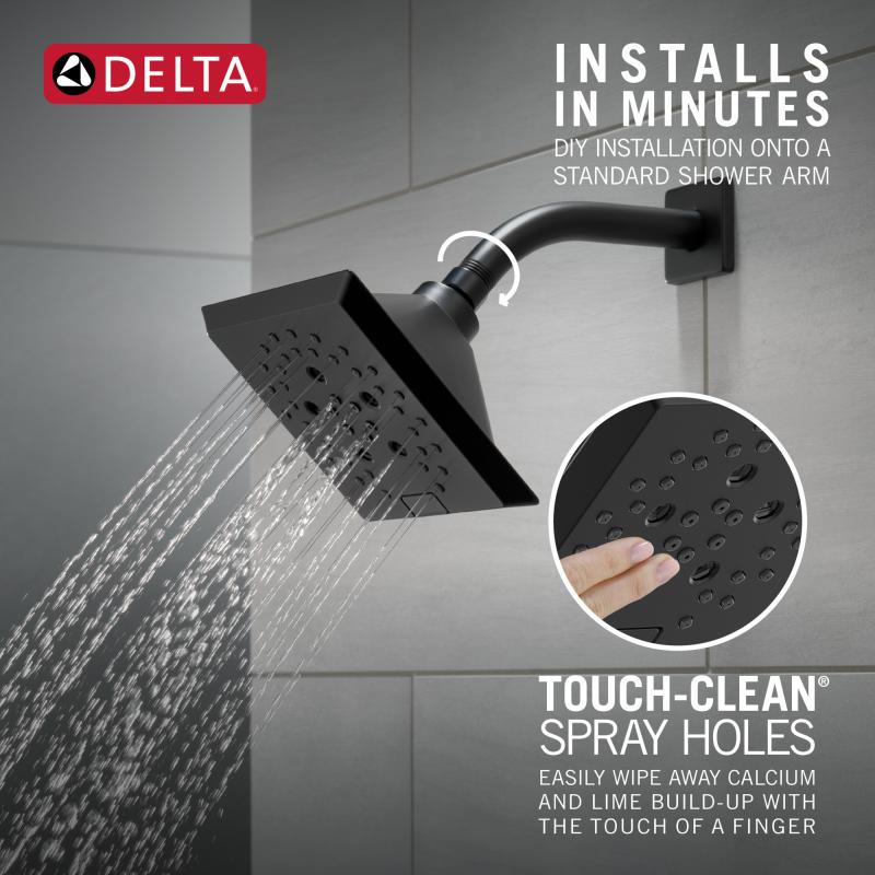 DELTA Universal Showering Components H2OKINETIC 5-Setting Angular Modern Raincan Shower Head — Matte Black