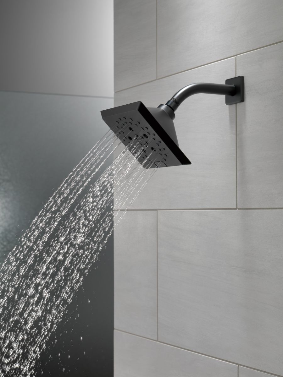 DELTA Universal Showering Components H2OKINETIC 5-Setting Angular Modern Raincan Shower Head — Matte Black