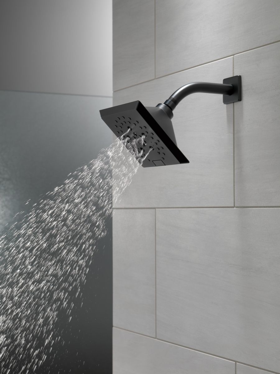 DELTA Universal Showering Components H2OKINETIC 5-Setting Angular Modern Raincan Shower Head — Matte Black