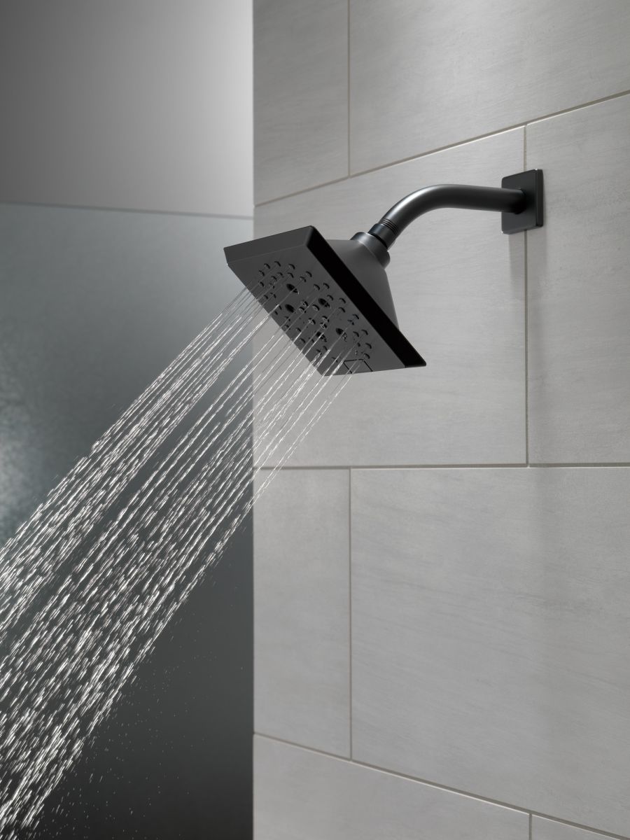 DELTA Universal Showering Components H2OKINETIC 5-Setting Angular Modern Raincan Shower Head — Matte Black