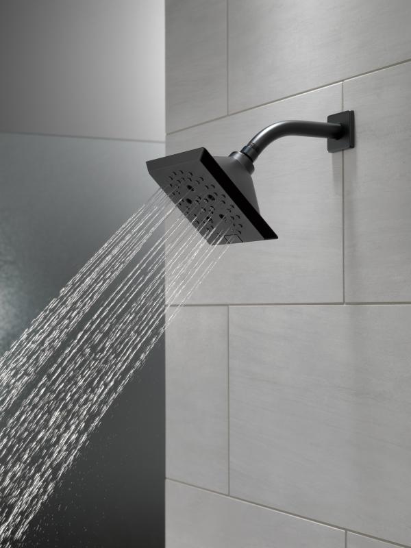 DELTA Universal Showering Components H2OKINETIC 5-Setting Angular Modern Raincan Shower Head — Matte Black