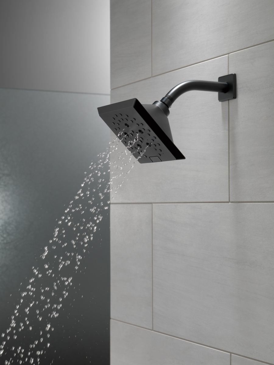 DELTA Universal Showering Components H2OKINETIC 5-Setting Angular Modern Raincan Shower Head — Matte Black