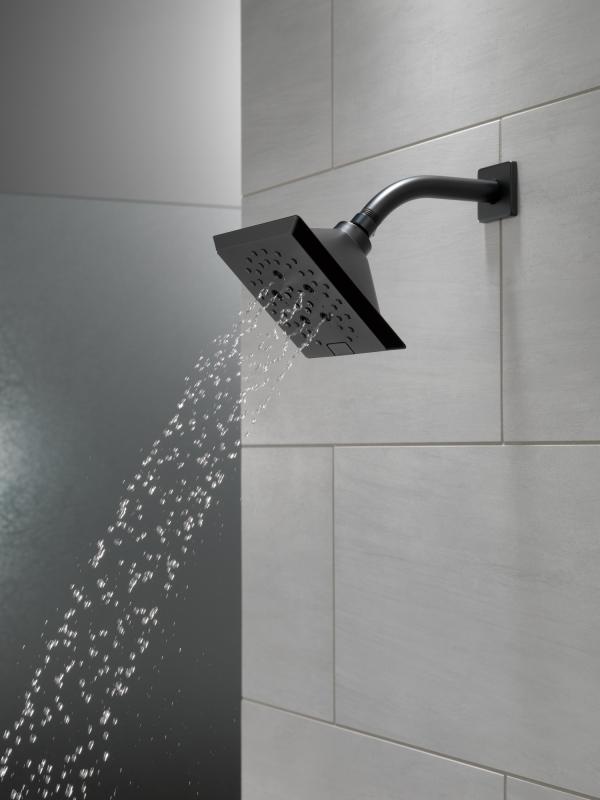 DELTA Universal Showering Components H2OKINETIC 5-Setting Angular Modern Raincan Shower Head — Matte Black