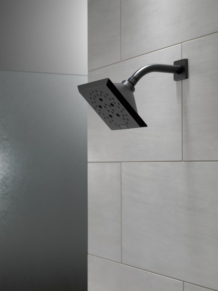 DELTA Universal Showering Components H2OKINETIC 5-Setting Angular Modern Raincan Shower Head — Matte Black
